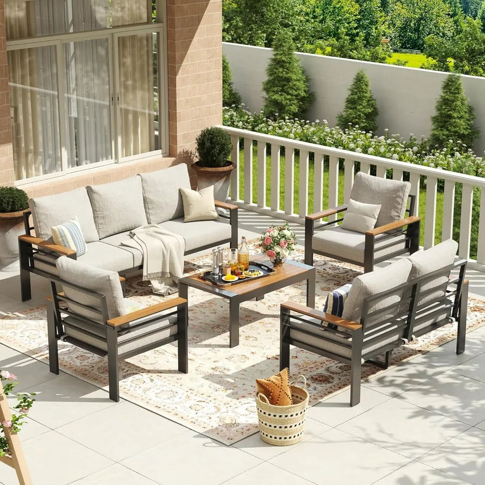 Aluminum Outdoor Patio Furniture Set With Cushions 7 Seats Coffee Table