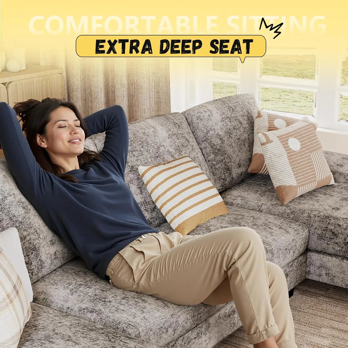 XIUWO U Shaped Chenille Sectional Sofa For Small Living Room