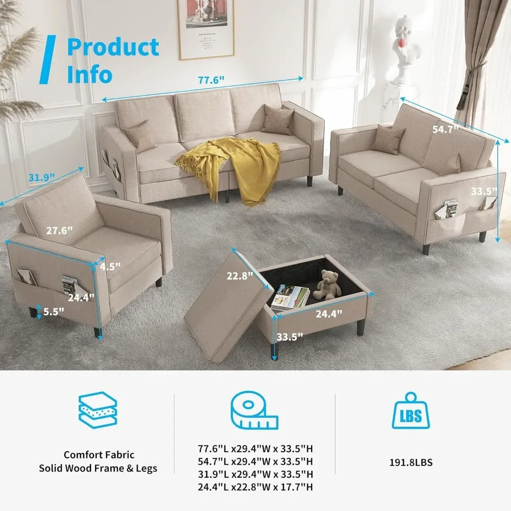 L Shaped Sectional Sofa Set Modern Living Room Furniture