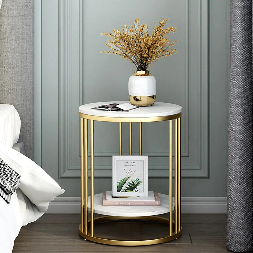 Wisfor Two Tier Marble Round Side Table Nightstand