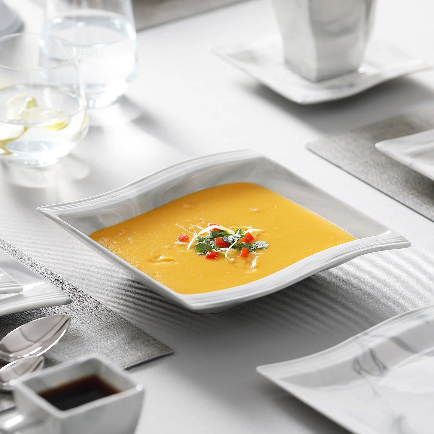 MALACASA Flora Marble Porcelain Dinnerware Set Elegant Ceramic Tableware