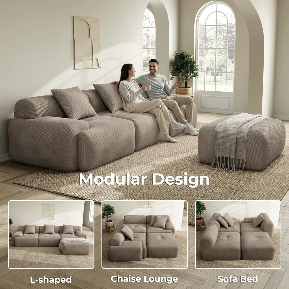 Combination Modular Sectional Sofa Ottoman Corduroy Deep Seat
