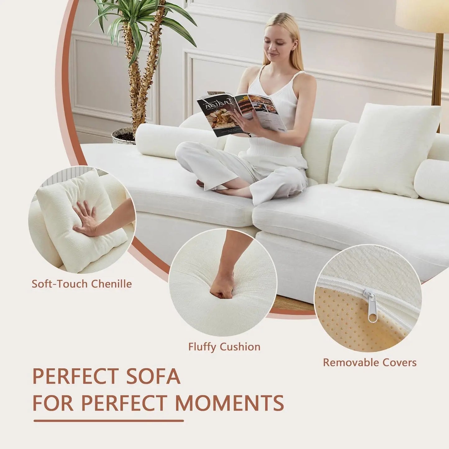 Curved Modular Sectional Sofa Chenille Upholstered Living Room Couch