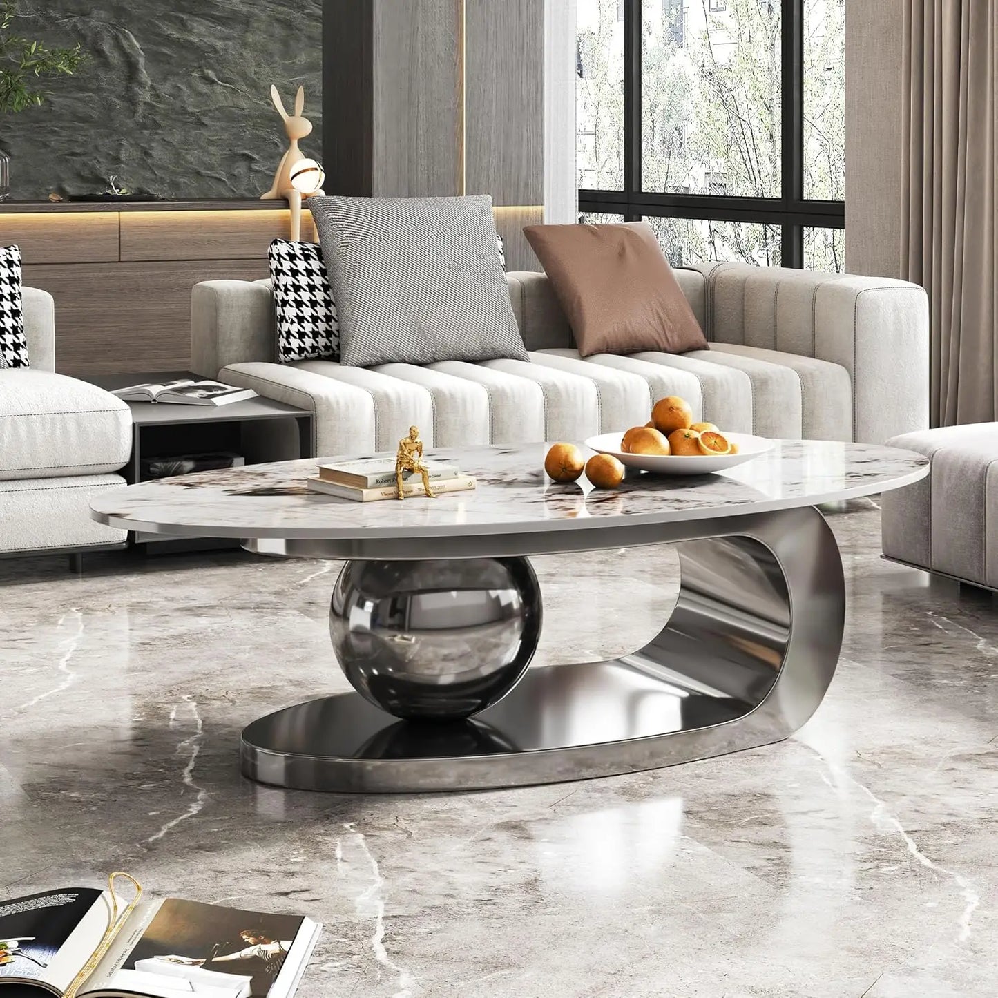 Modern Coffee Table With Stainless Steel Pedestal Luxury