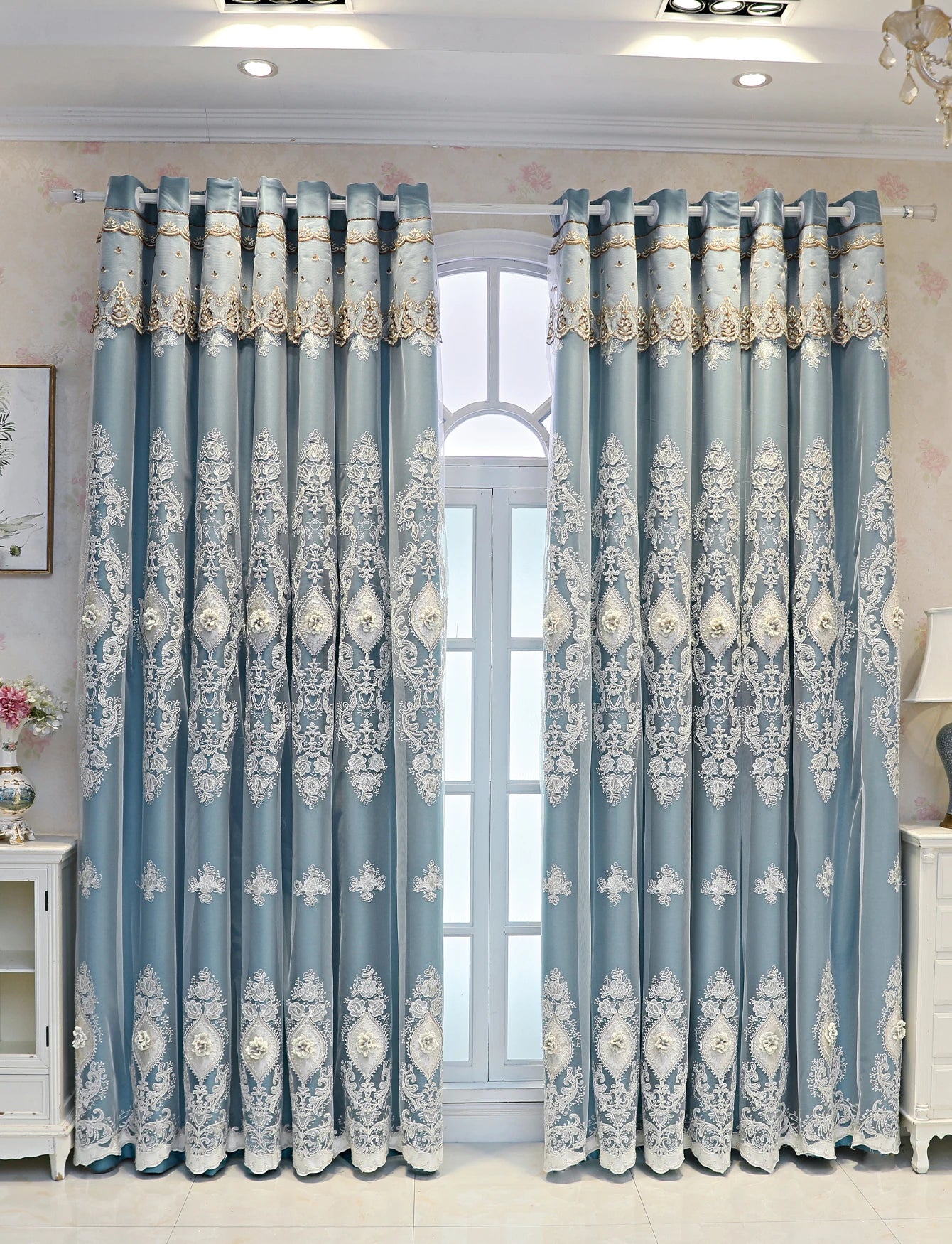 Luxurious Vintage Embroidered Curtains With 3D Relief Dual Layer
