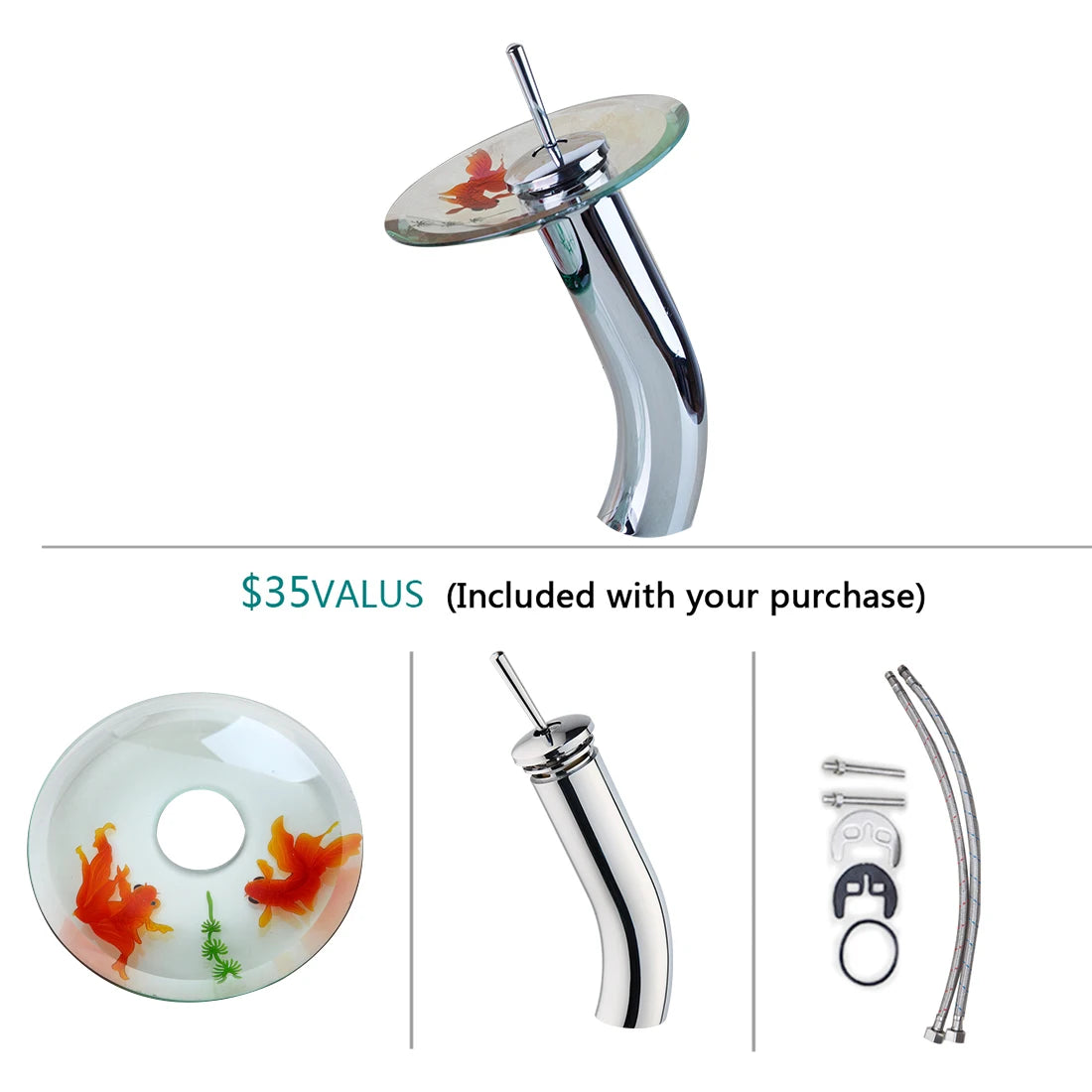 Mekhala Tempered Glass Vessel Sink And Faucet Set