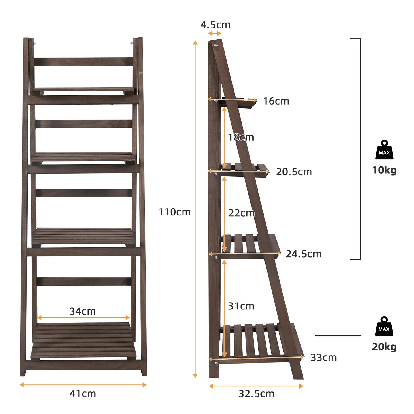 Folding 4 Tier Ladder Shelf Storage Unit Wooden Bookcase Rack