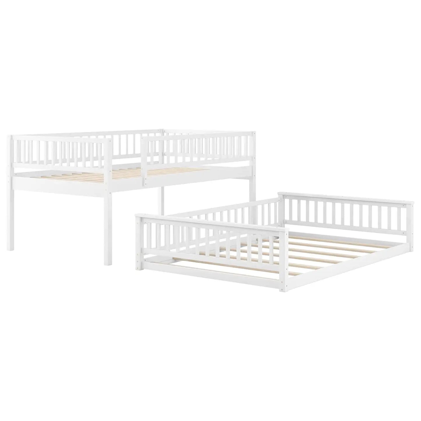 Floor Bunk Bed For Kids With Sturdy Ladder And Guardrail