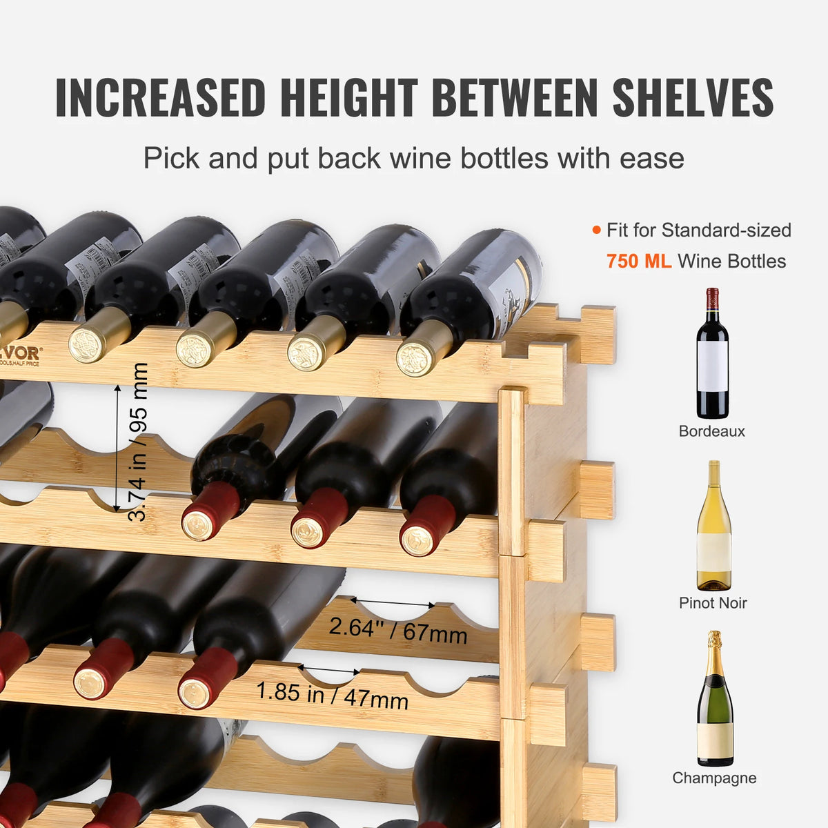 SucceBuy Bamboo 8 Tier Stackable Wine Rack Free Standing Display