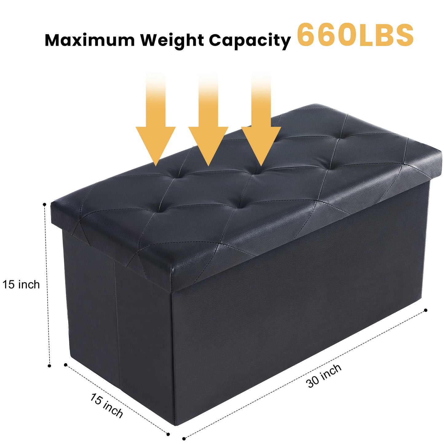 JHK Leather Premium Storage Ottoman Bench for Living Room