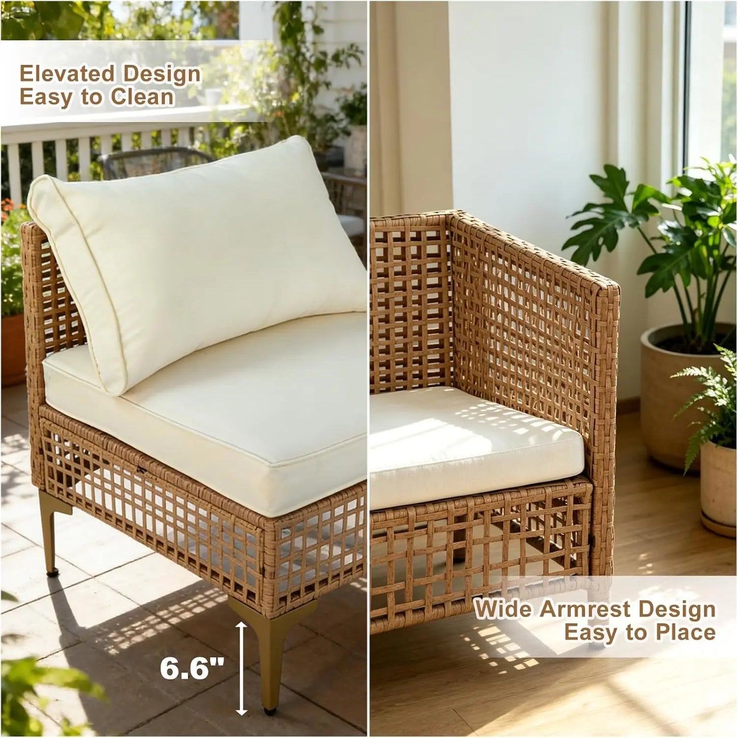Patio Wicker Sectional Sofa Coffee Table Set With Thick Cushions
