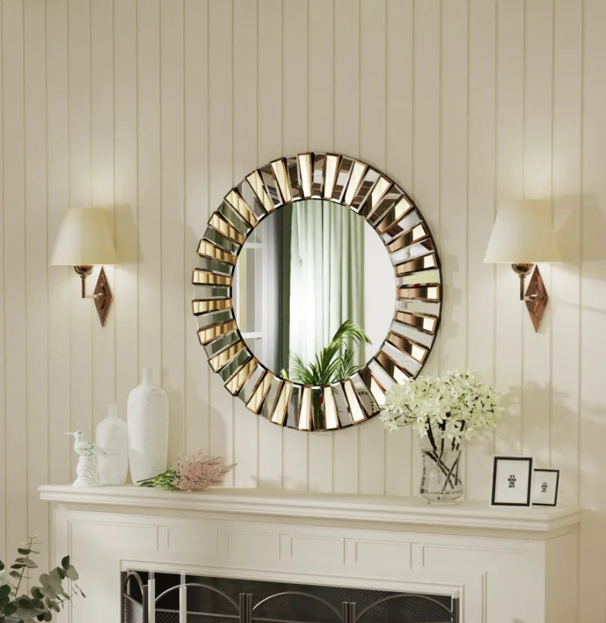 Round Starburst Wall Mirror For Bathroom And Living Room Decor