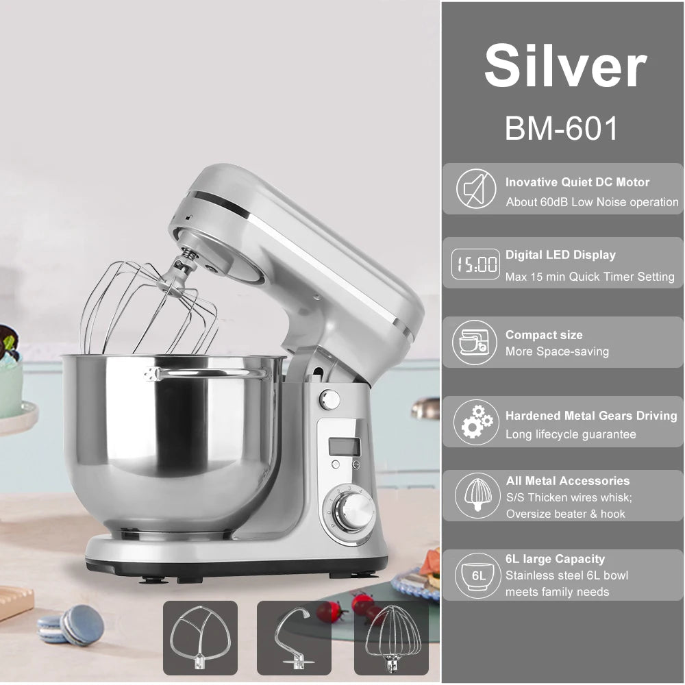 Biolomix 1200W Stand Mixer With Quiet DC Motor 6Speed