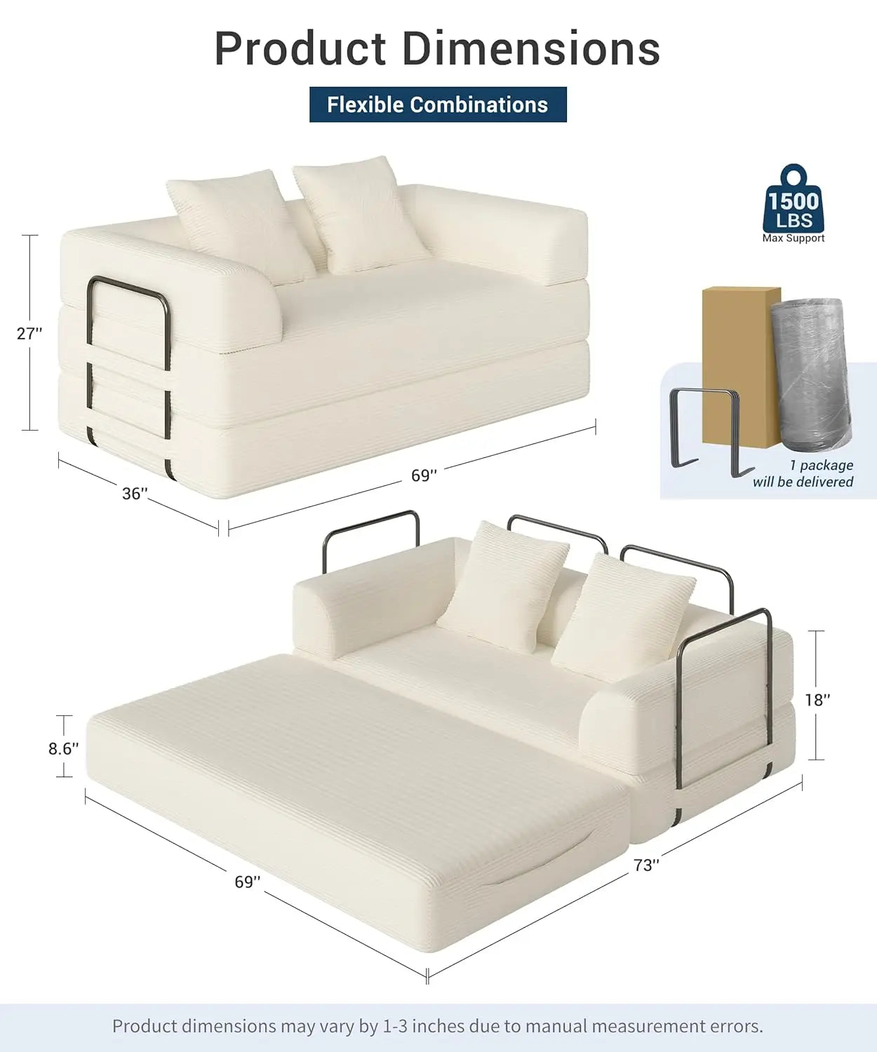 GUOHE Cloud Boneless Convertible Floor Sofa Bed 4 in 1