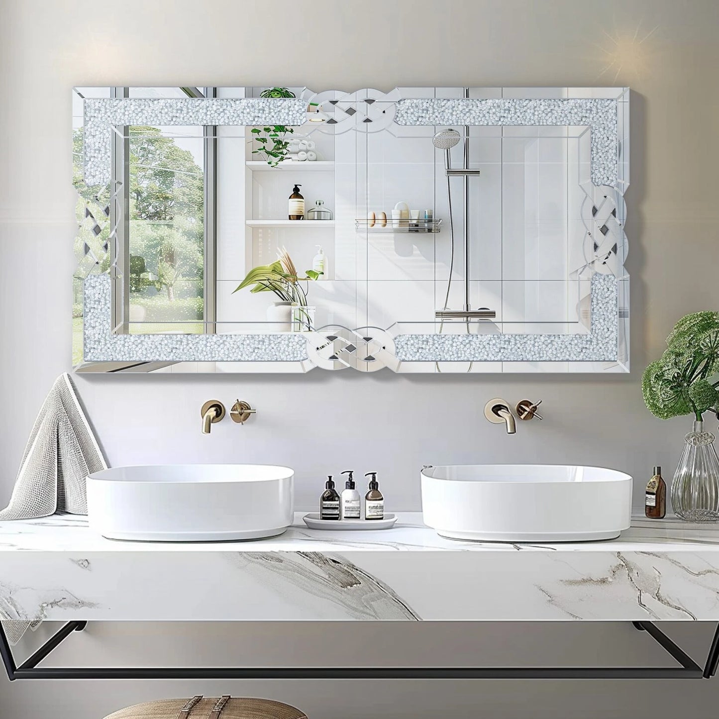 Wisfor Crushed Diamond Wall Mirror Framed Glass Glam Bling Edge