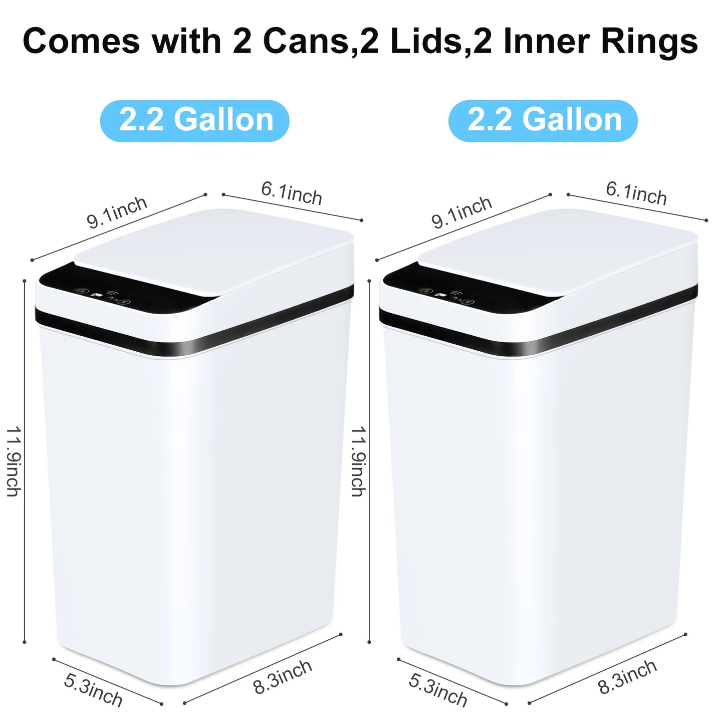 Touchless Bathroom Trash Cans 2 Pack Slim With Lid