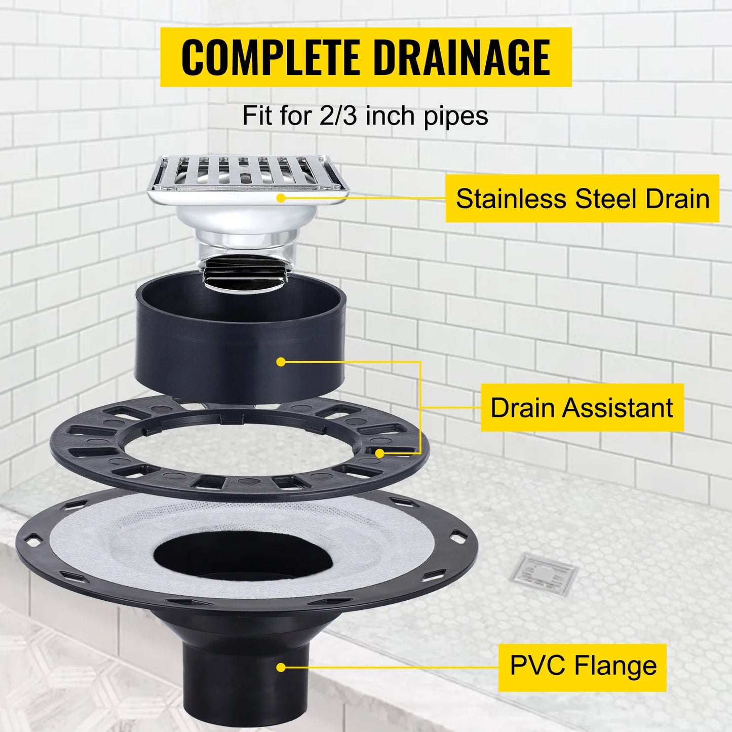 Waterproofing Shower Kit With Offset Drain Stainless Steel Grate