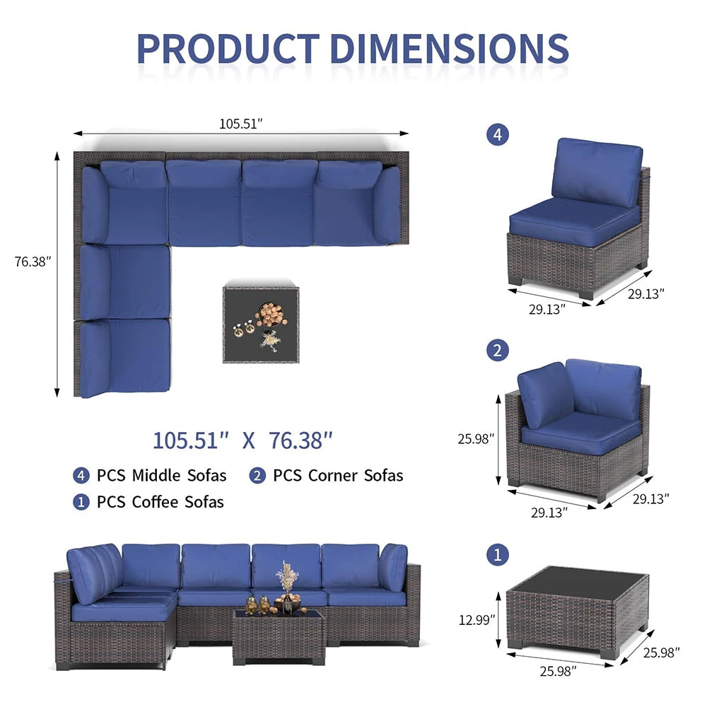 HiMISS Rattan Sectional Patio Set With Cushions And Glass Table