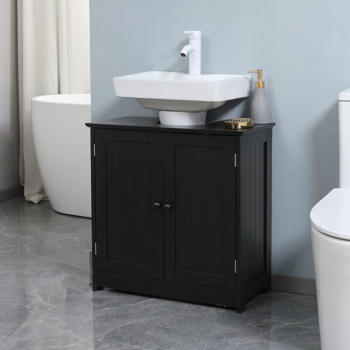 HOMCOM Under Sink Bathroom Cabinet Vanity With Doors And Shelf