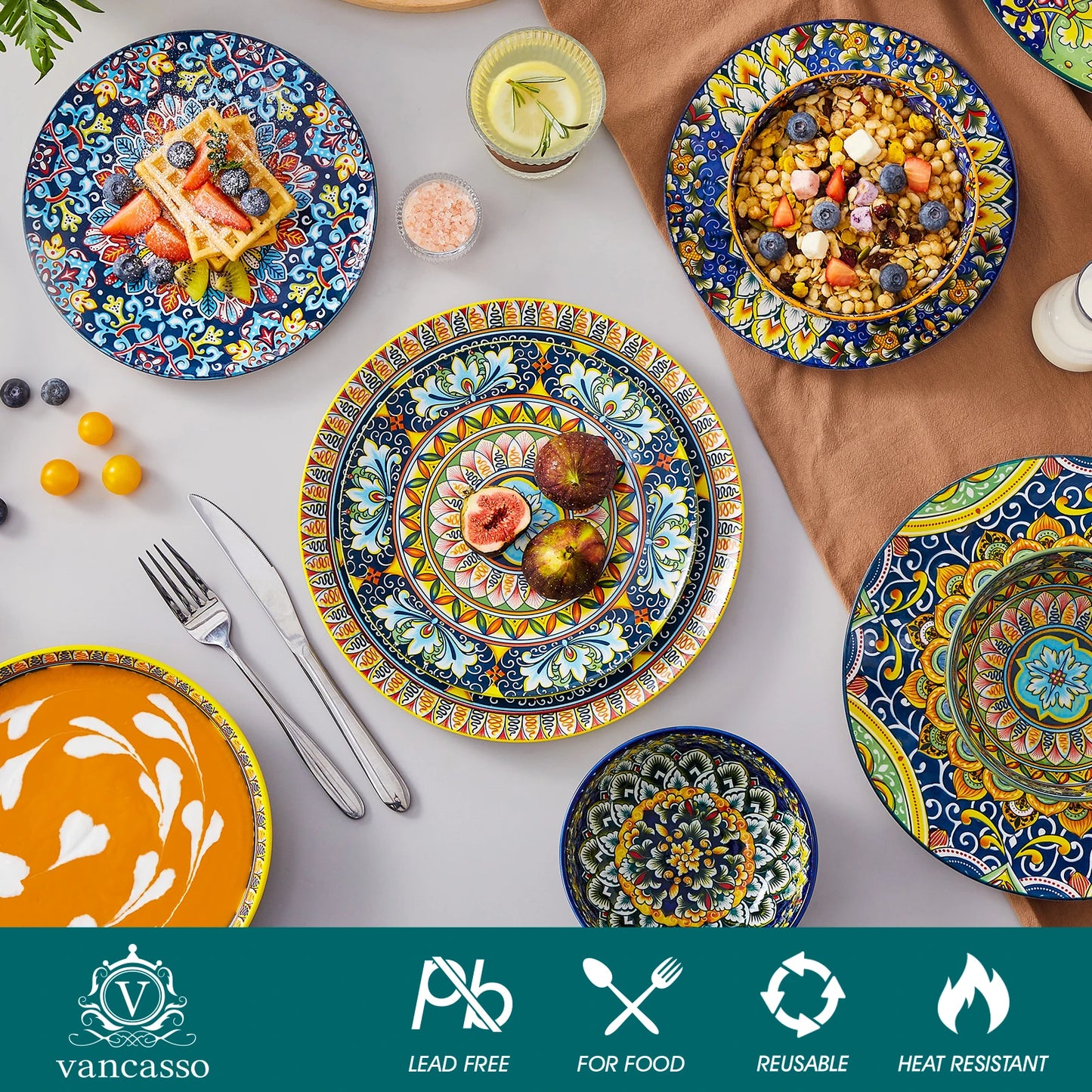 Malacasa 24 Piece Bohemian Style Dinnerware Set Porcelain Ceramic