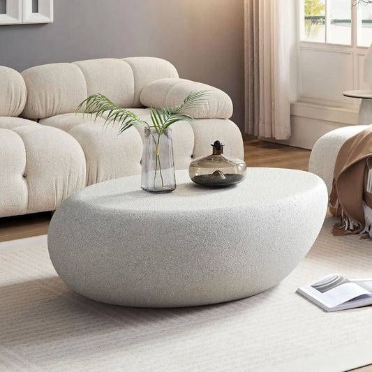 Oval Faux Stone Coffee Table Minimalist Fiberglass For Living Room