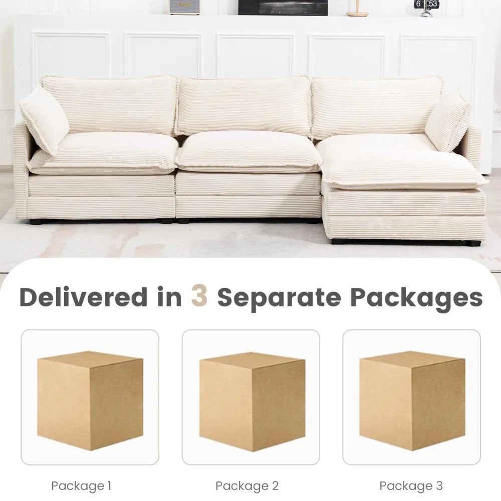 Combination Modular Sectional Sofa With Movable Ottoman L Shape Corduroy