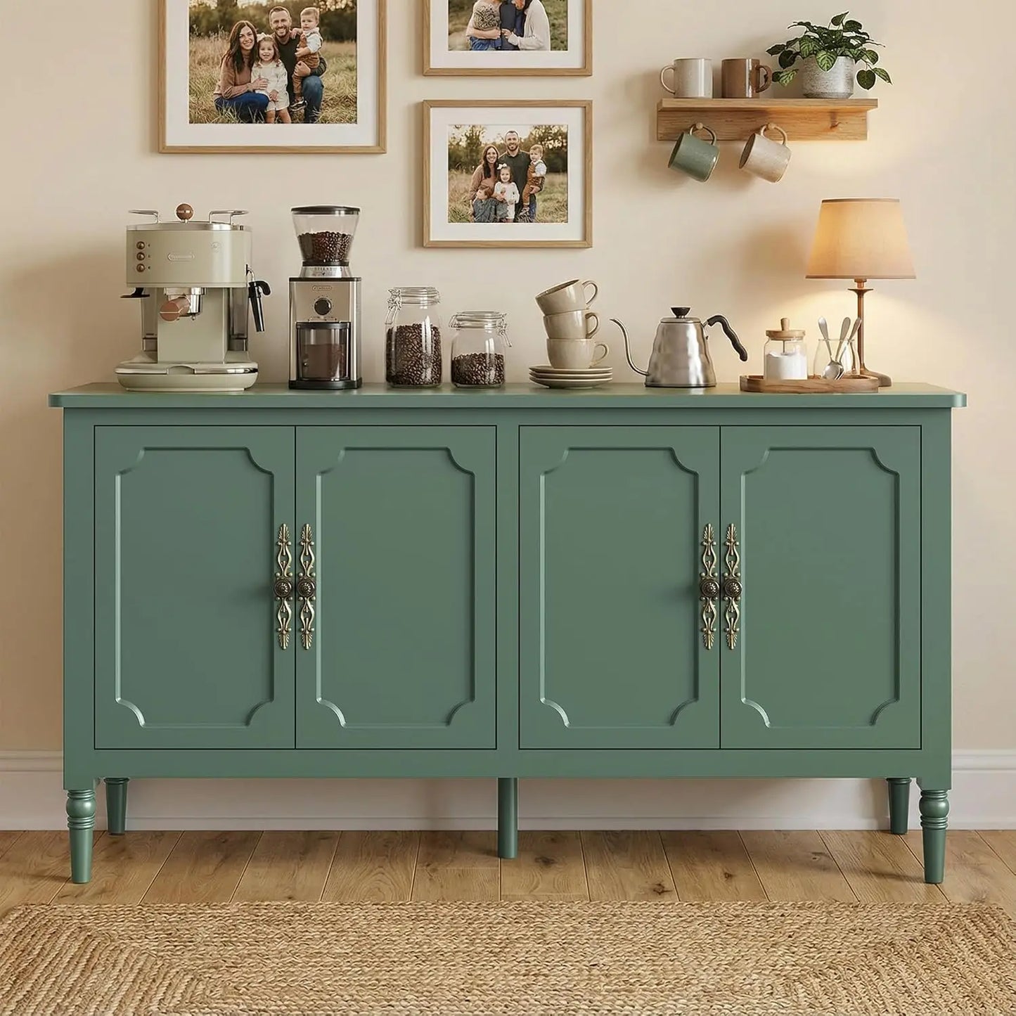 Modern Sideboard Buffet Cabinet With Adjustable Shelves And Carved Handle