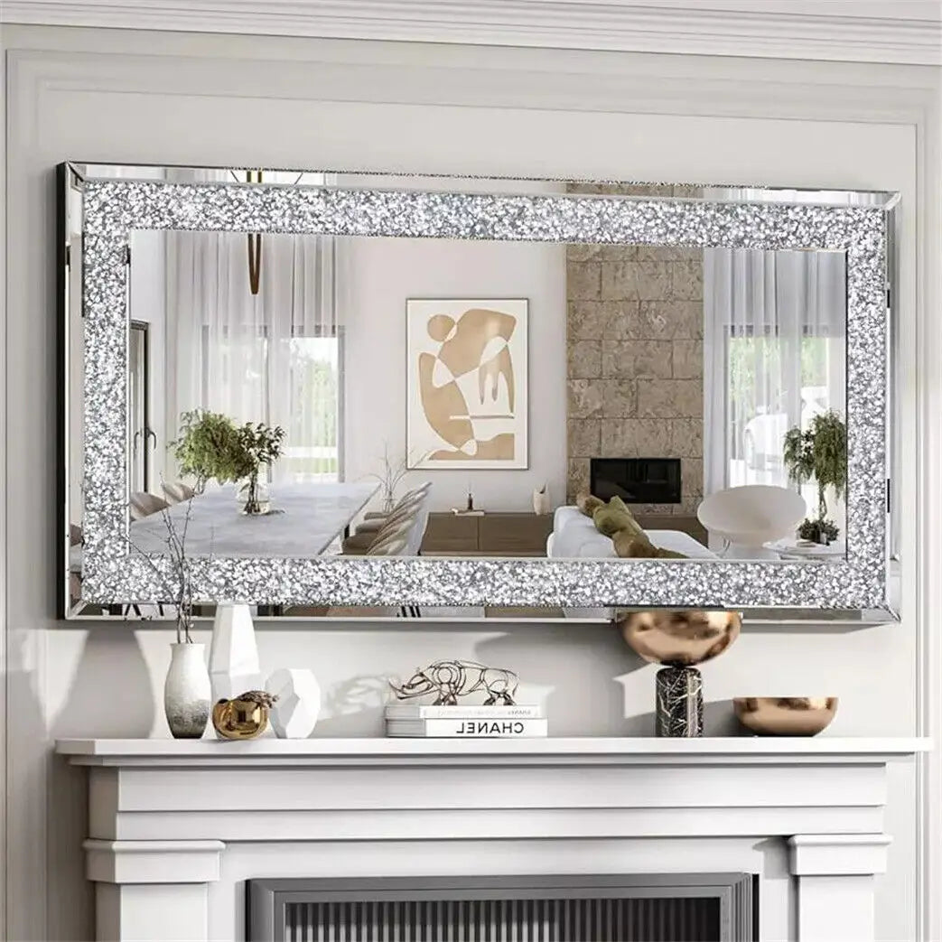 Crystal Crush Diamond Rectangle Wall Mirror For Bathroom And Living Room