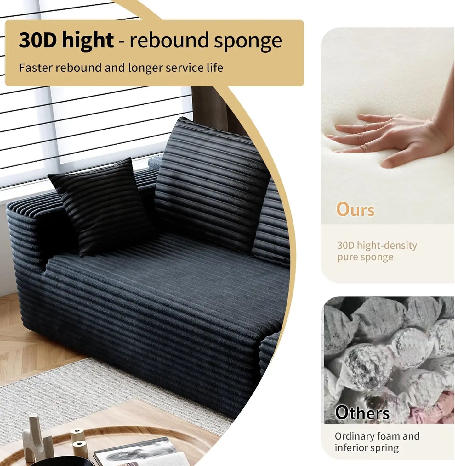 YQXH Cloud Style Sectional Sofa With Velvet Memory Foam Cushions