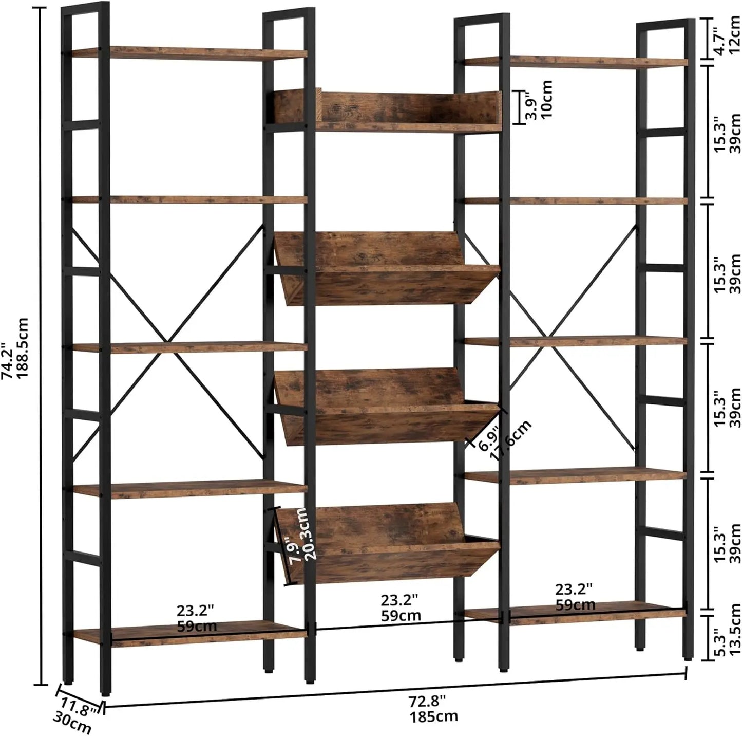 Wood Bookcase With Baffles 5 Tier Bookshelf Organizer