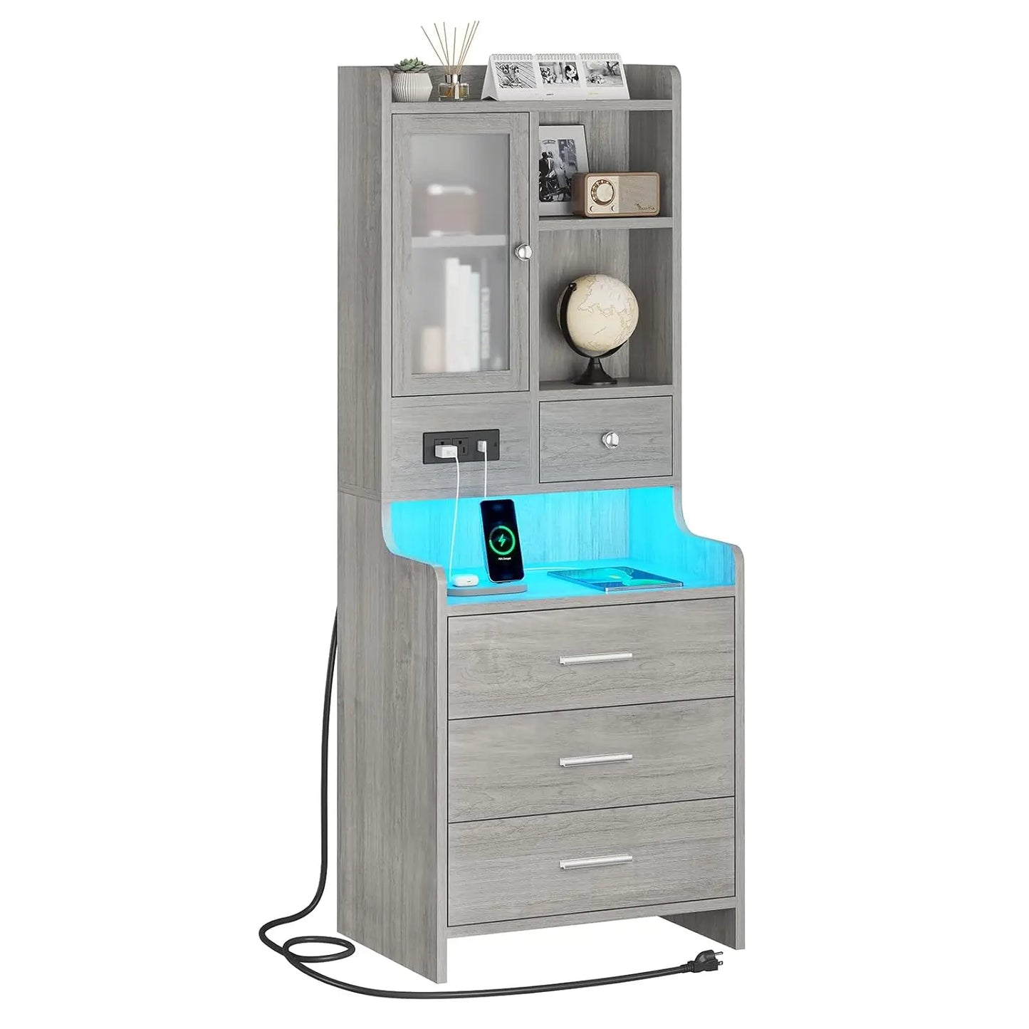 Frame Nightstand Set Of 2 With Charging Station And Bookshelf
