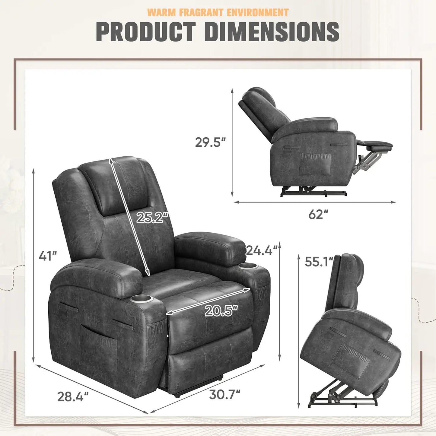 Power Lift Recliner Chair For Elderly With Cup Holders