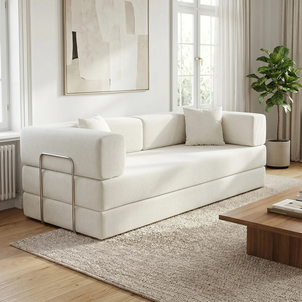 YQzyphyna 4-In-1 Futon Sofa Bed Corduroy Sleeper Loveseat