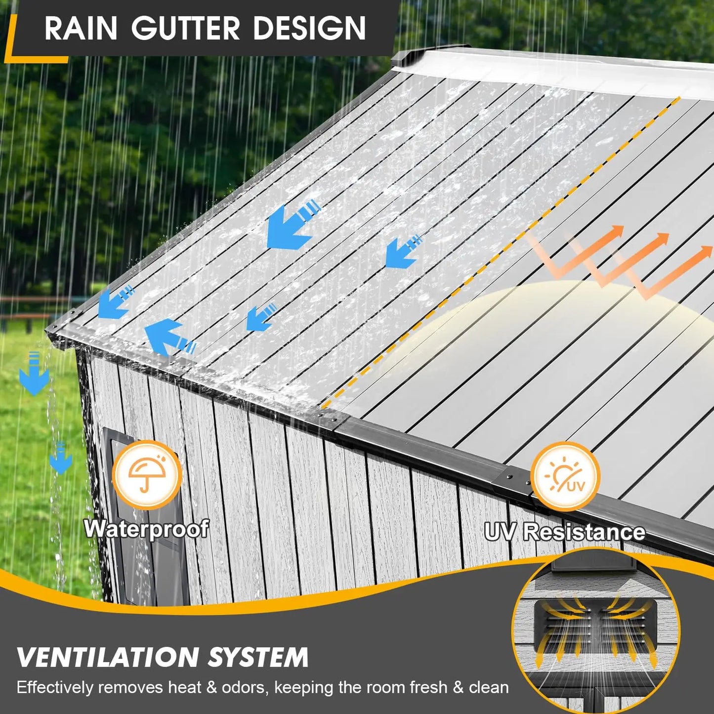 Resin Outdoor Storage Shed With Windows And Lockable Door Floor