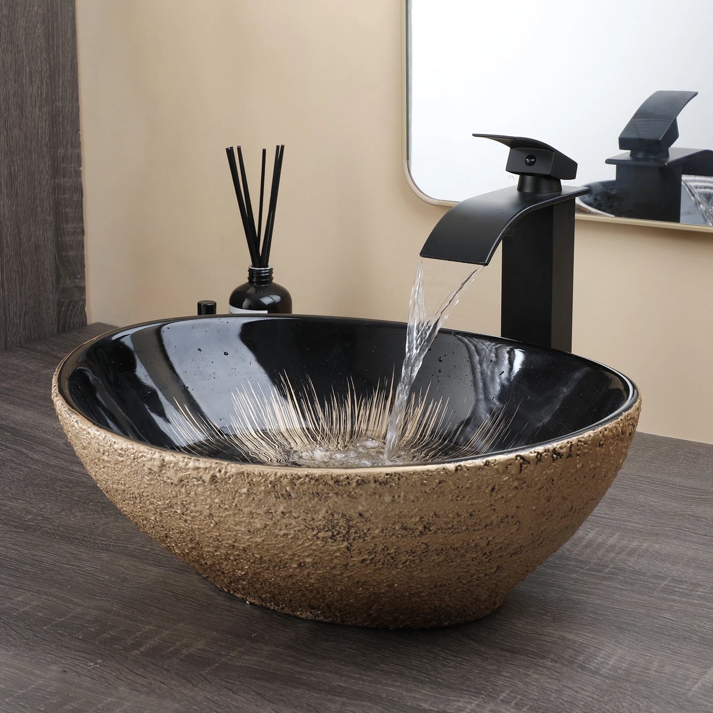 YANKSMART Ceramic Vessel Sink Oval Above Counter With Faucet Drain