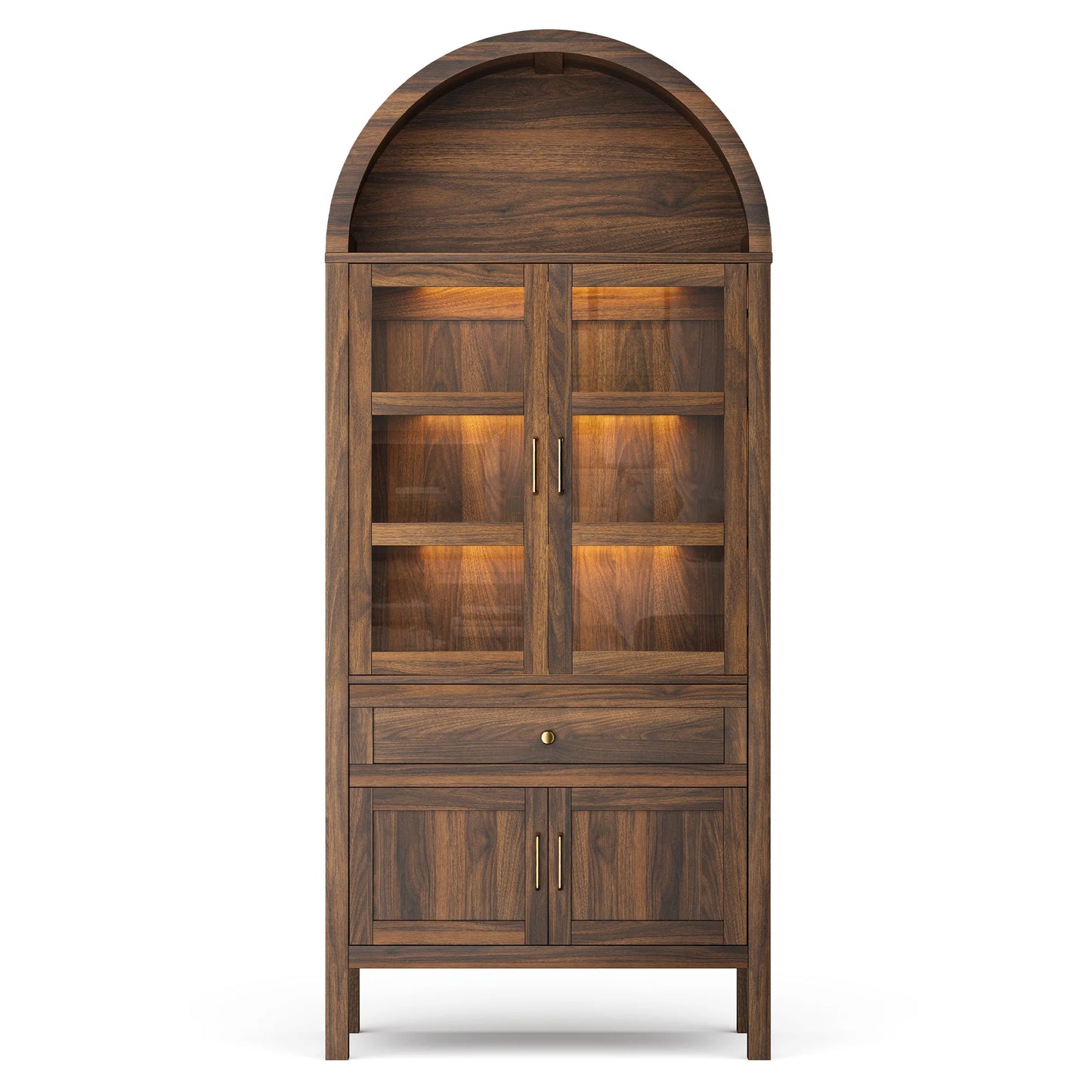 Furgle Arched Wood Storage Cabinet With Adjustable Shelves Dimmable Lights