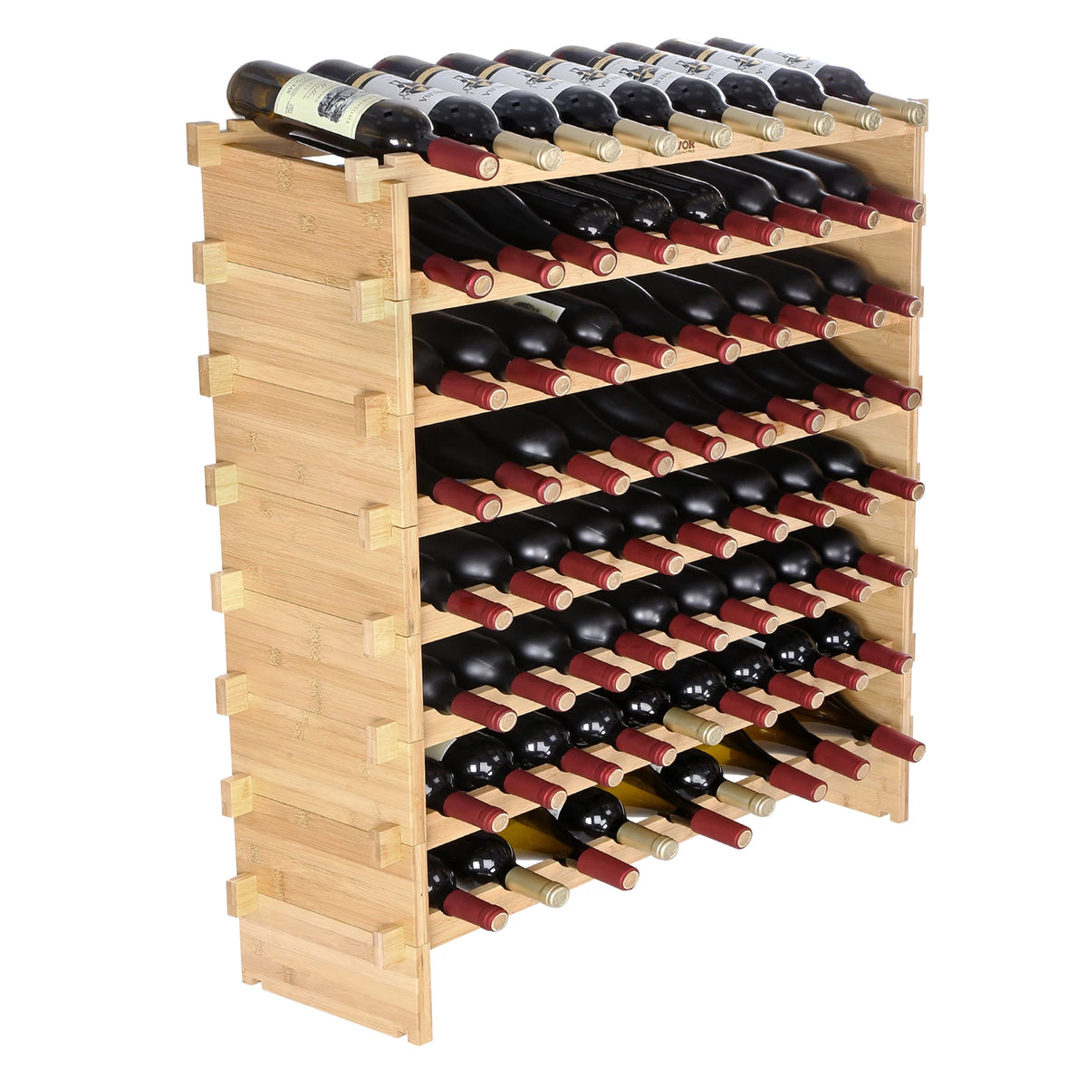 SucceBuy Bamboo 8 Tier Stackable Wine Rack Free Standing Display