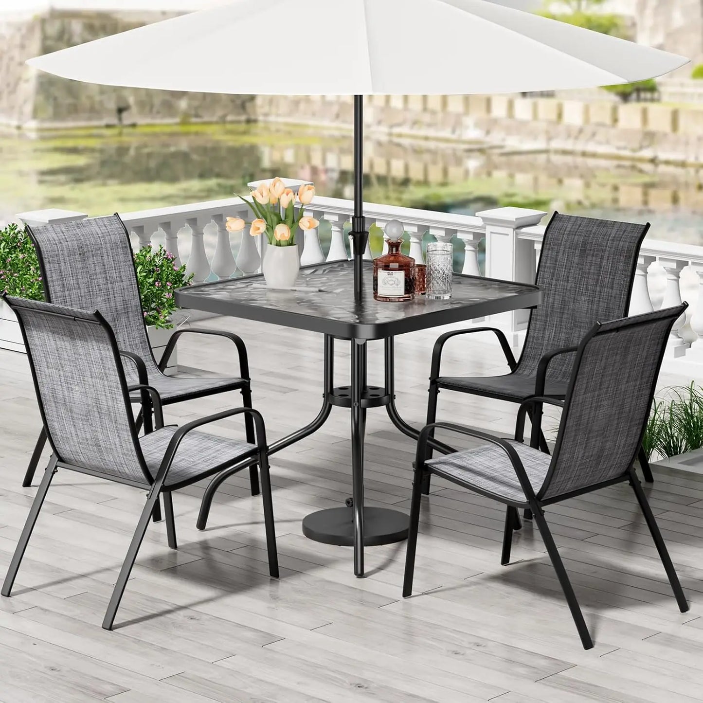 Patio Dining Set 5 Pieces All Weather Textilene Chairs