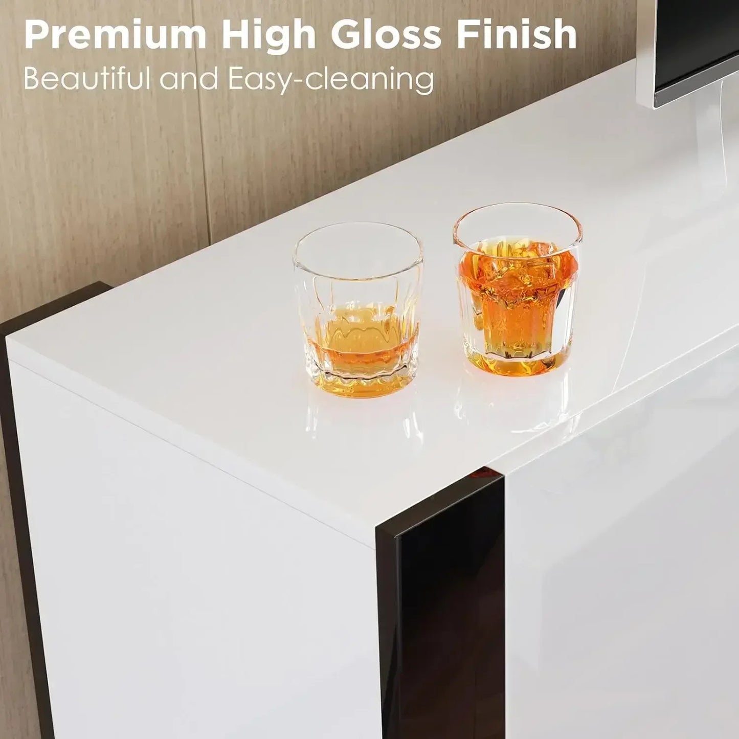Fireplace TV Stand With LED Lights U Shaped Legs Entertainment Center