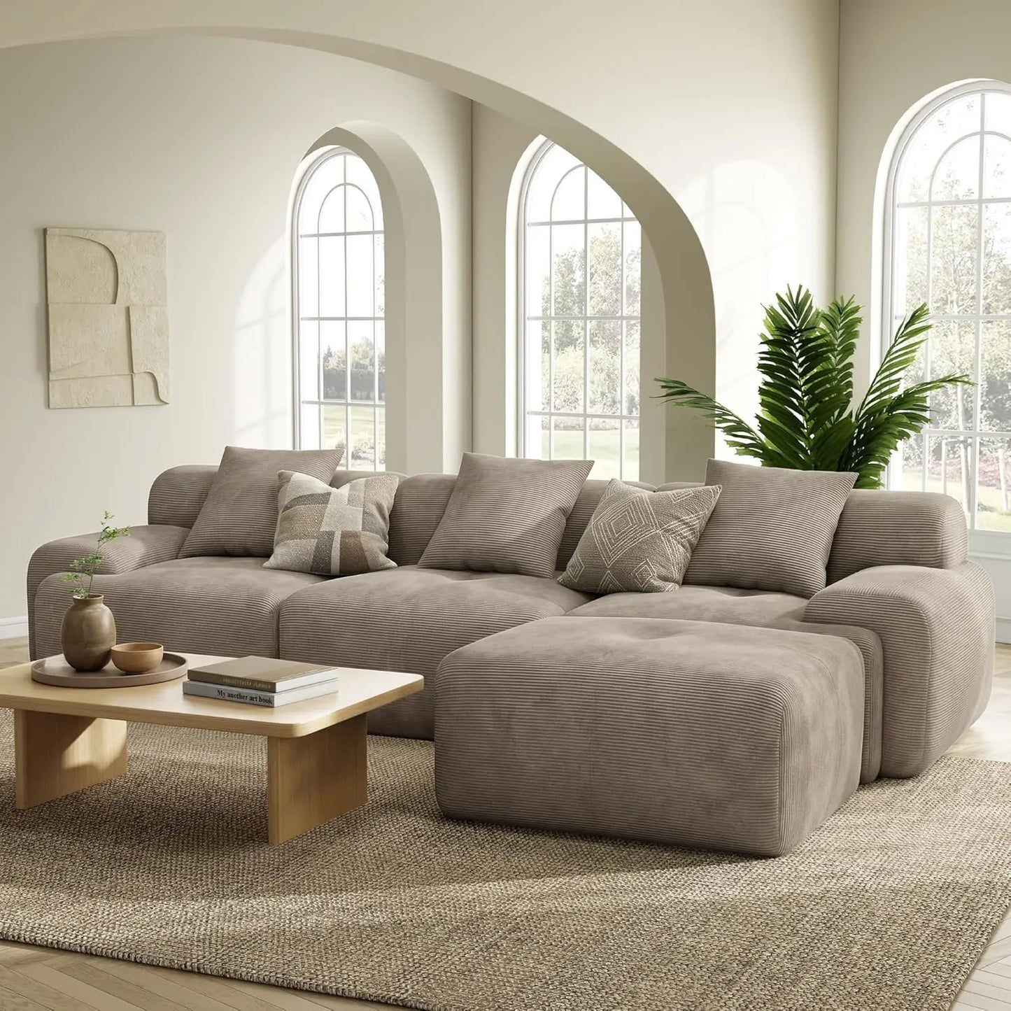 Combination Modular Sectional Sofa Ottoman Corduroy Deep Seat