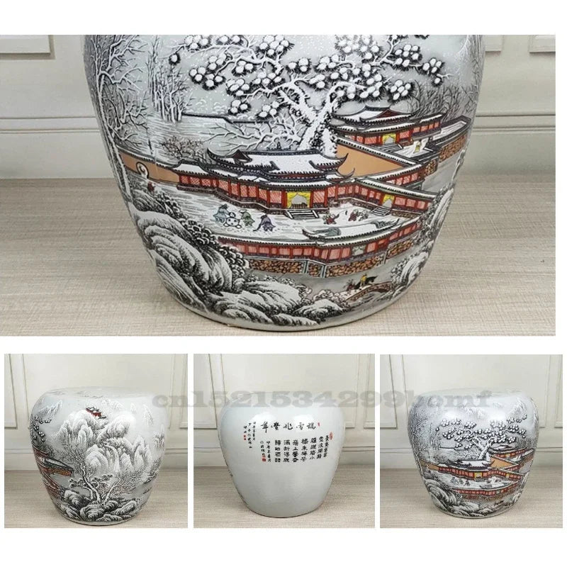 Chinese Style Fish Painting Porcelain Drum Garden Stool Decor Antique