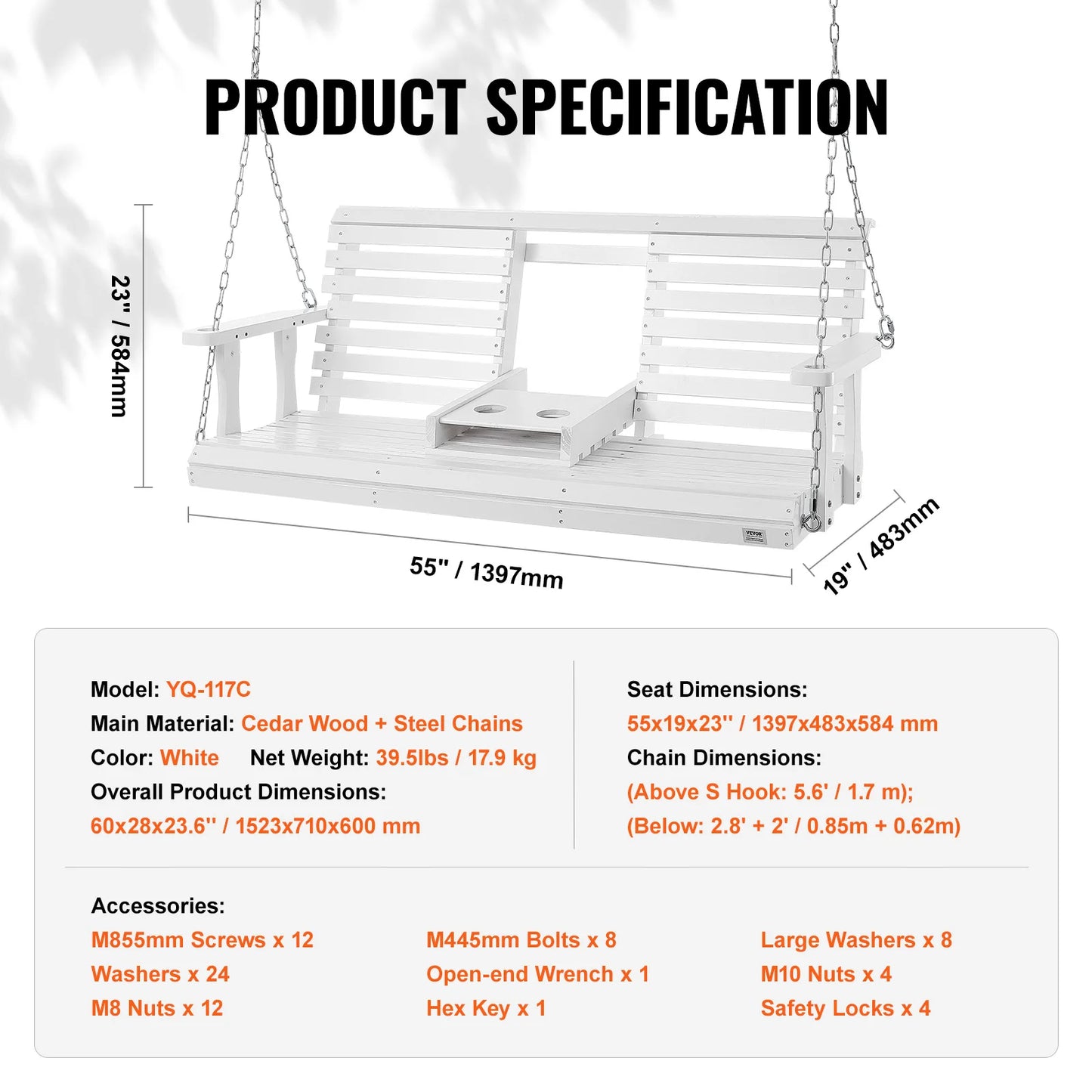 SucceBuy Wooden Porch Swing Outdoor Patio Bench Garden 880 Lbs