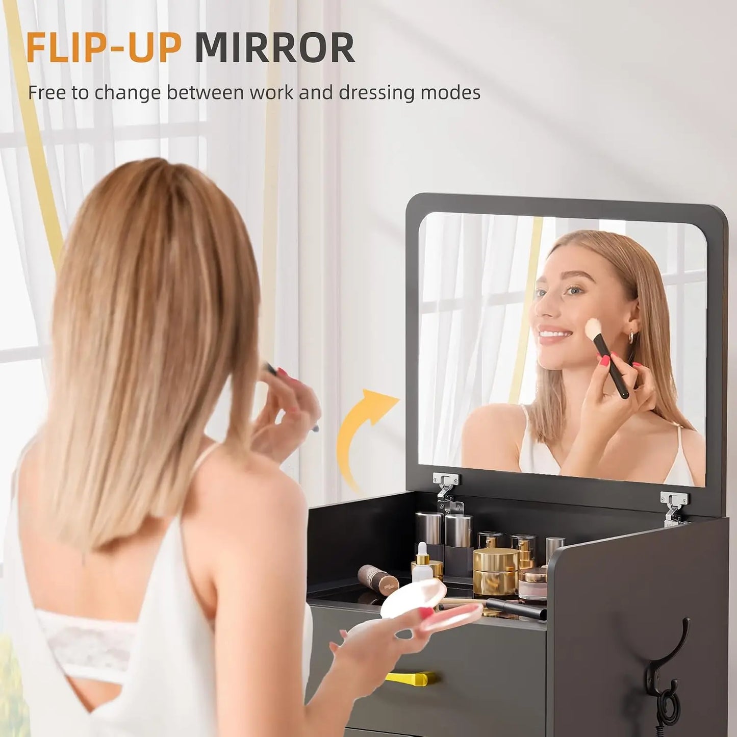 3-in-1 Vanity Desk With Flip Mirror Glass Desktop Premium