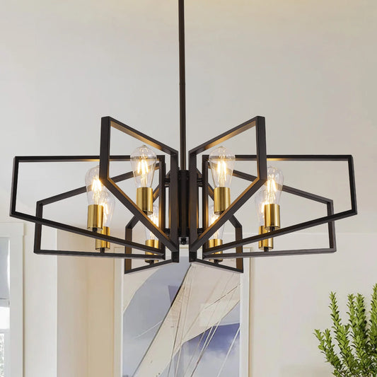 Modern 8 Light Geometric Metal Chandelier With Adjustable Height Pendant