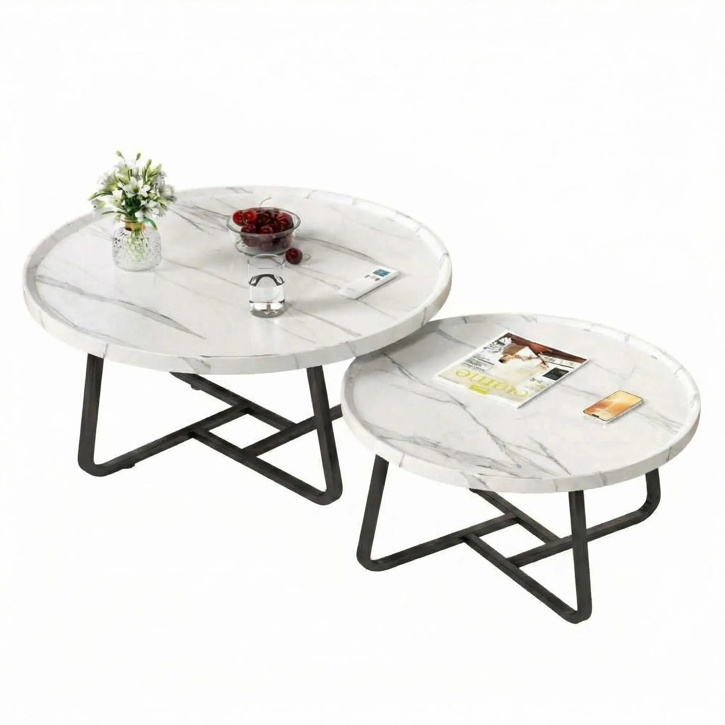 HiMISS Mid Century Modern Nesting Coffee Tables Sturdy Metal Frame