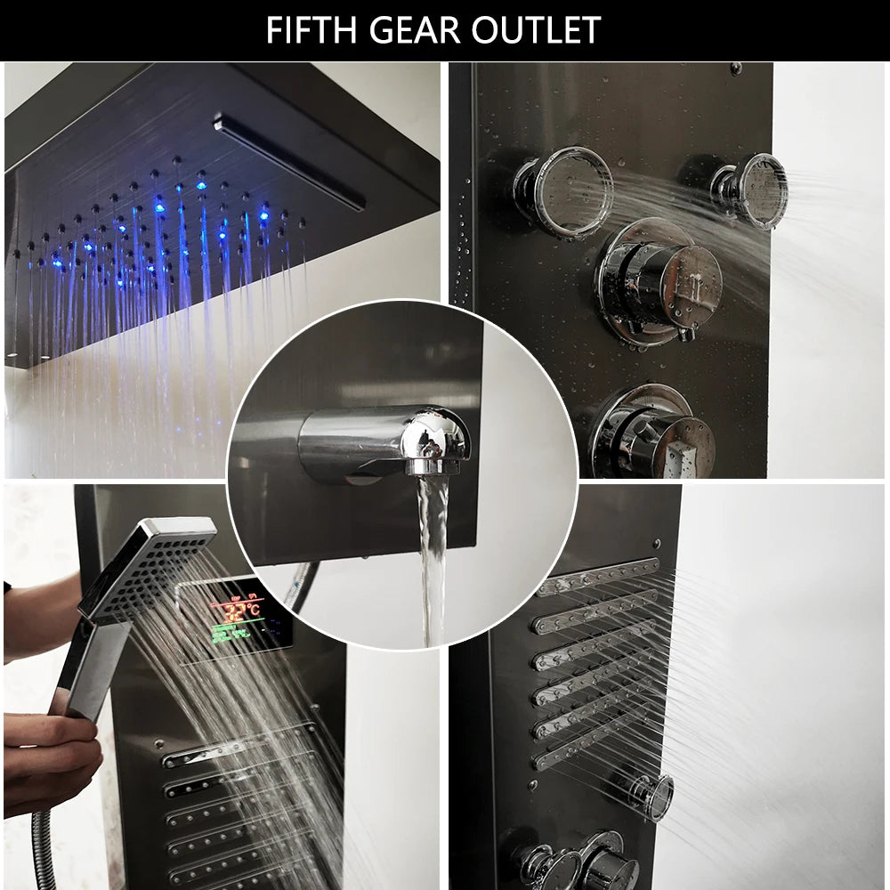 MEKKHALA Shower Panel System With LED Rainfall And Body Jets