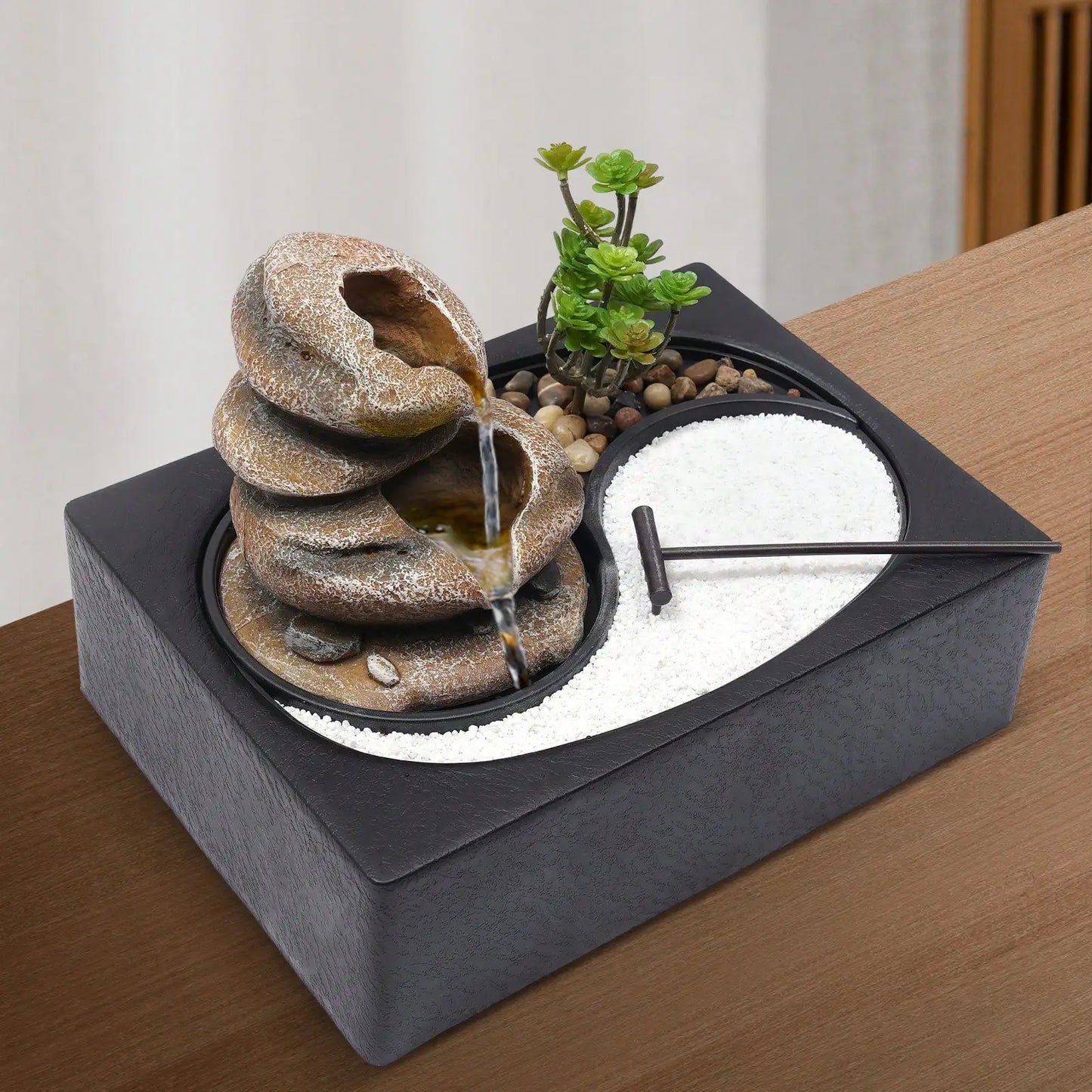 Resin Rockery Tabletop Water Fountain With LED Light For Zen