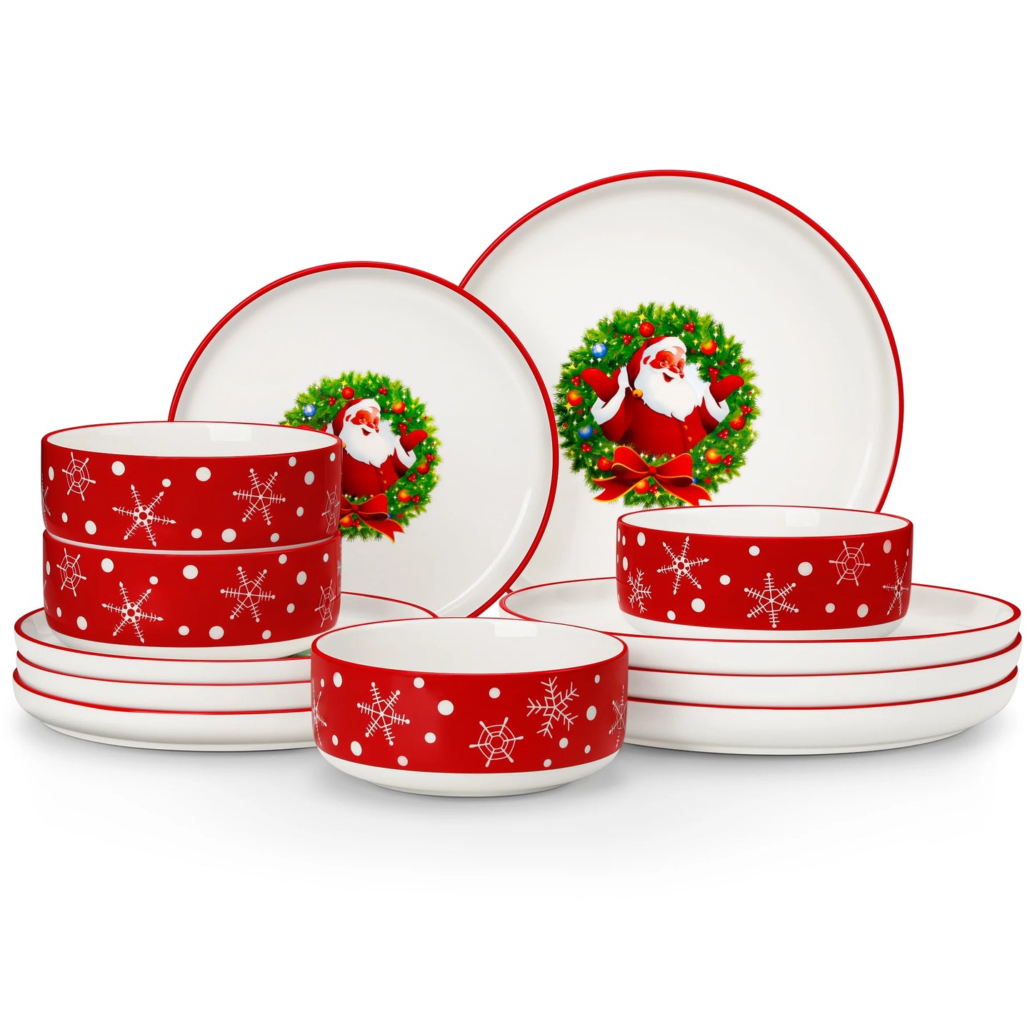 MALACASA Christmas Dinnerware Set Ceramic Plates Bowls Mugs