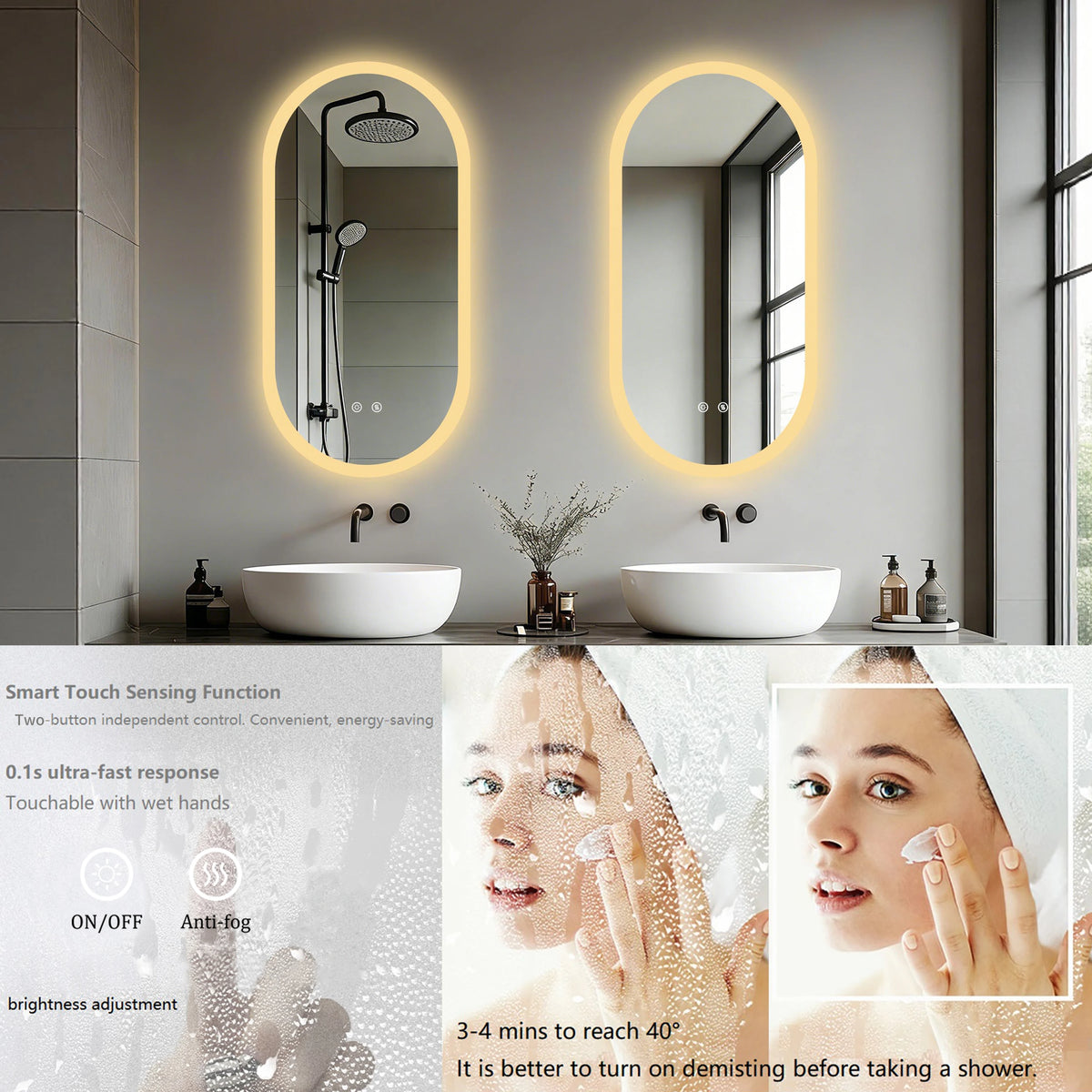 Borwart Smart LED Bathroom Mirror With Anti Fog Tempered Glass