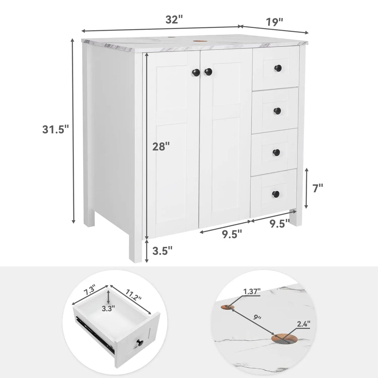 Minimalist Bathroom Vanity With Marble Texture And Ceramic Sink